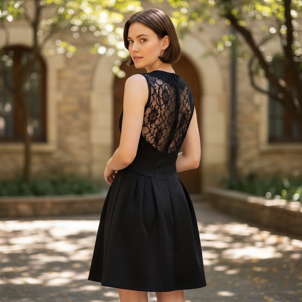 NWT Molly Bracken Black Sleeveless Mini Dress With Lace  US Size 4